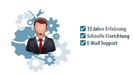 15 Jahre Erfahrung, schnelle Einrichtung, E-Mail Support